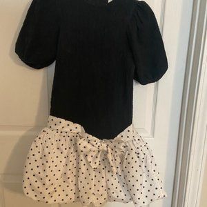 Vintage Ruth of Carolina girls black and white polka dot dress,